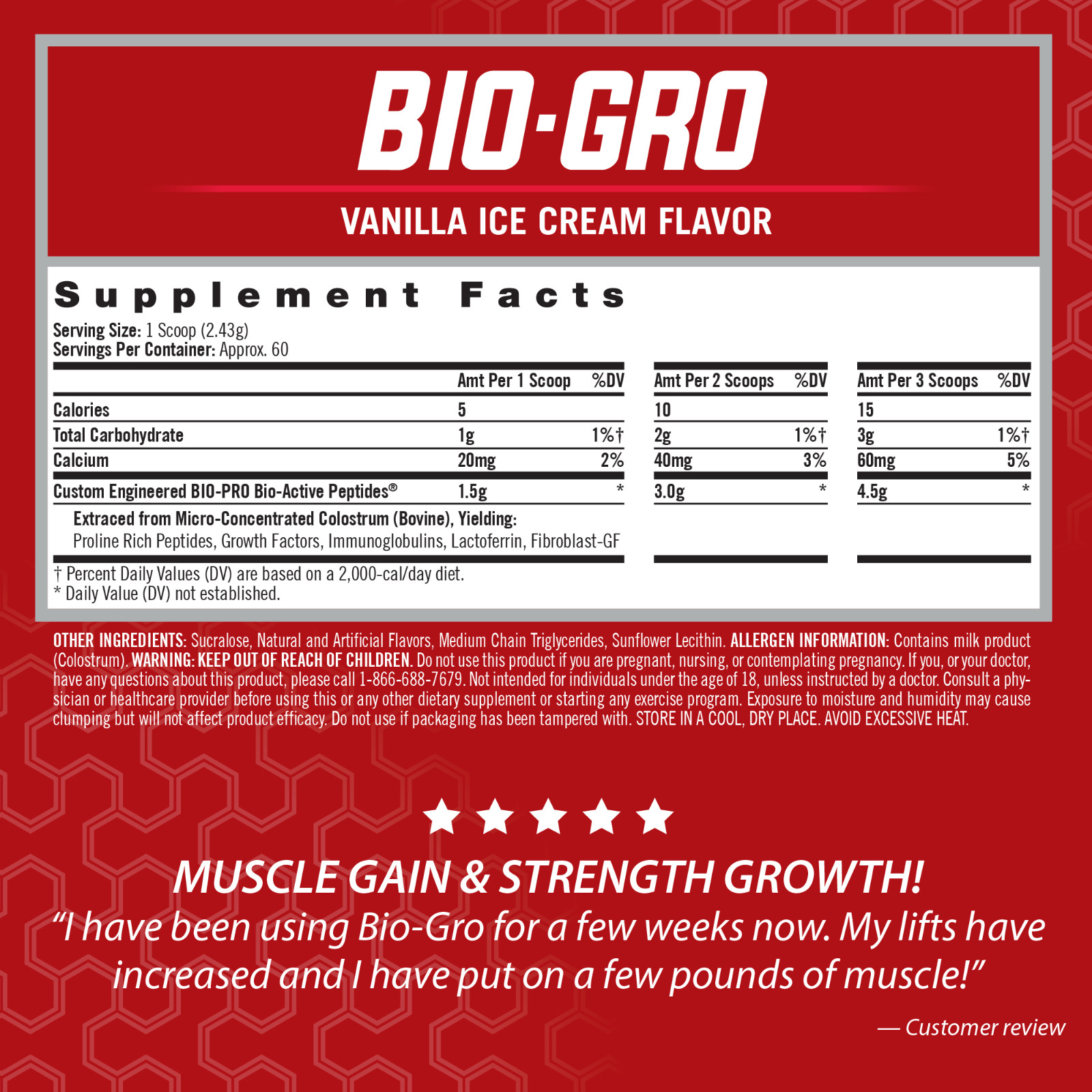 BIO-GRO Protein Muscle, Strength & Recovery – Vanilla Ice Cream / 60 Servings
