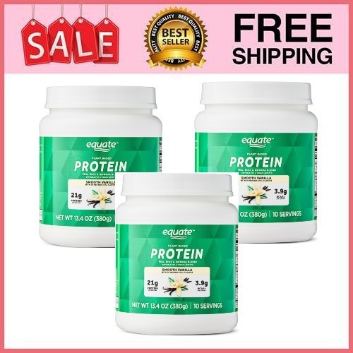 3 Pack Equate Plant-Based Protein Supplement, Smooth Vanilla, 13.4 Oz Pk