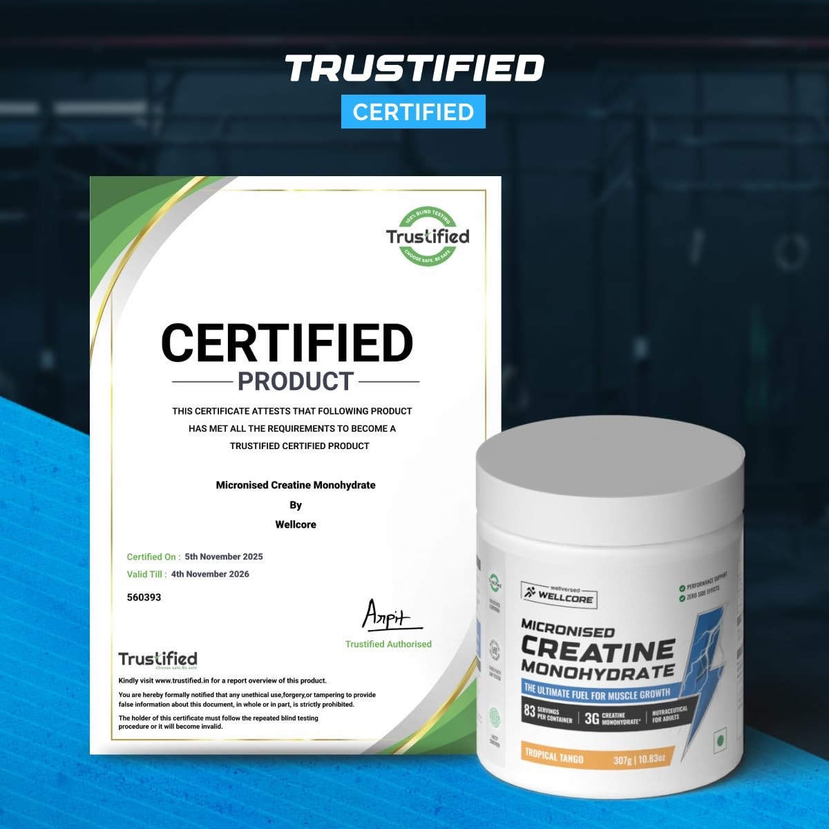 Wellcore Pure Micronised Creatine Powder For Enhanced Muscle Strength | 307gm