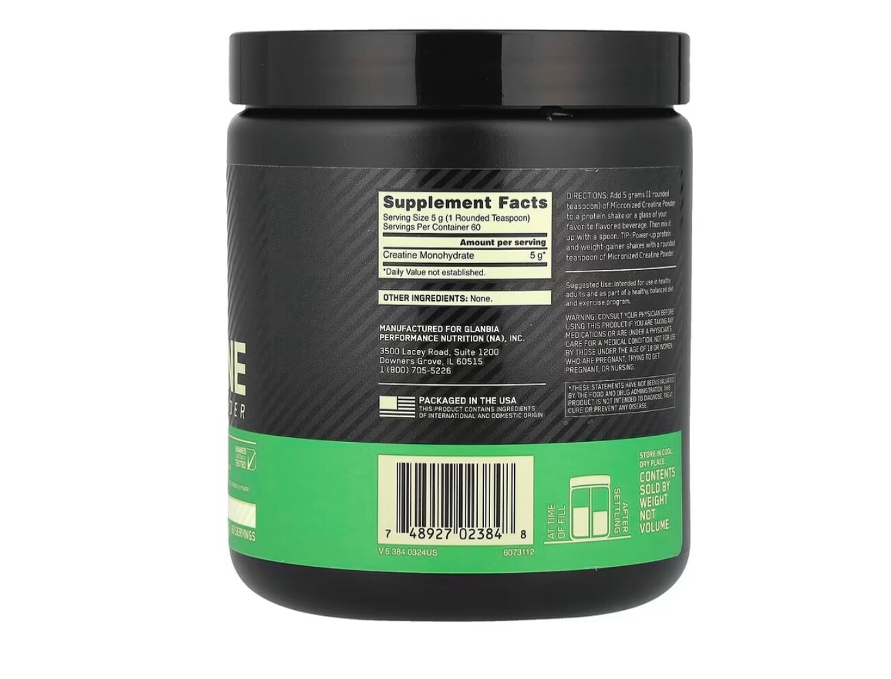 OPTIMUM NUTRITION MICRONIZED CREATINE POWDER 0.66 lb 60 Servings Muscle Building