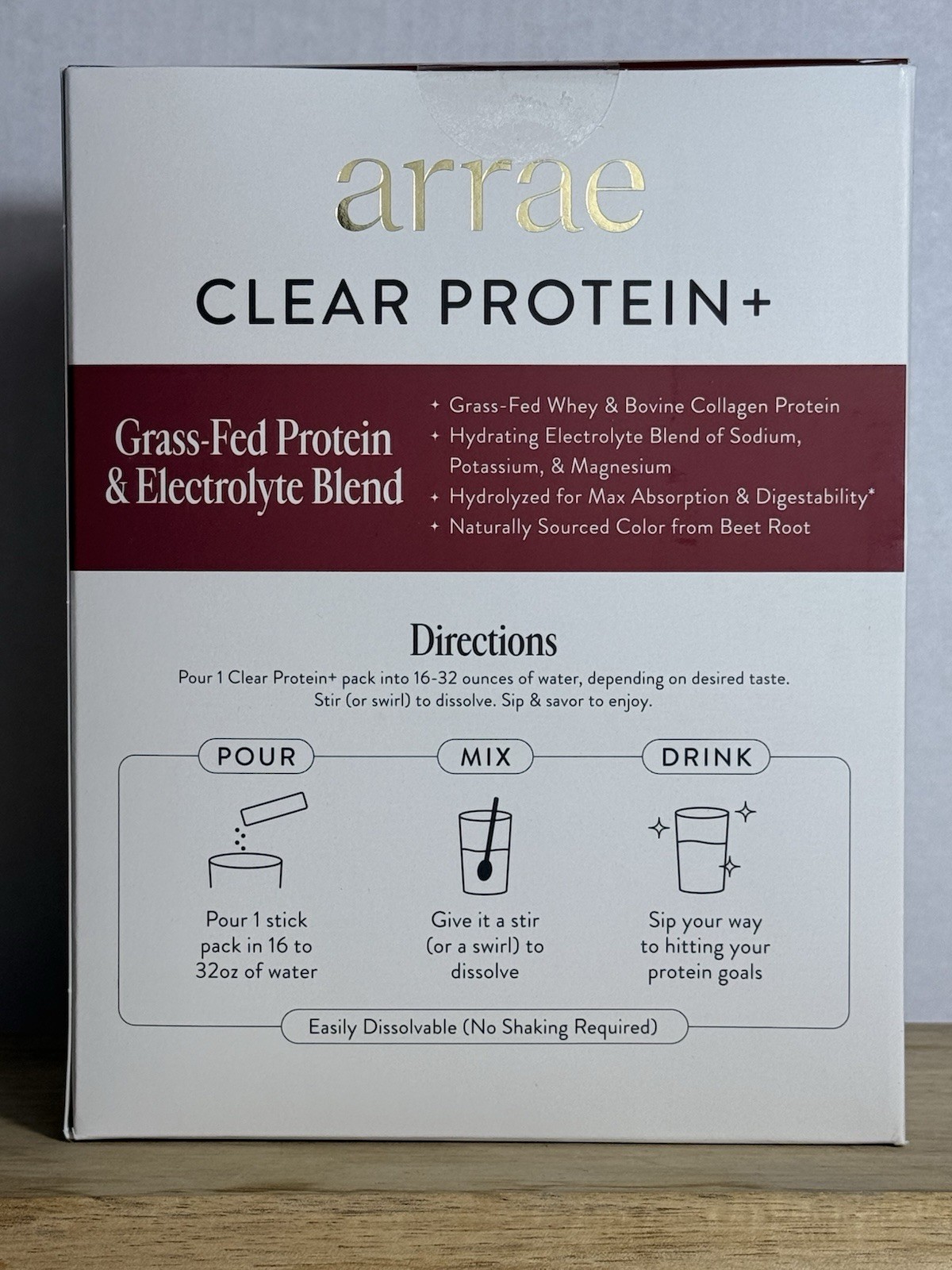 arrae Clear Protein+ Powder Grass-Fed Whey Collagen Raspberry Yuzu 20 Pack
