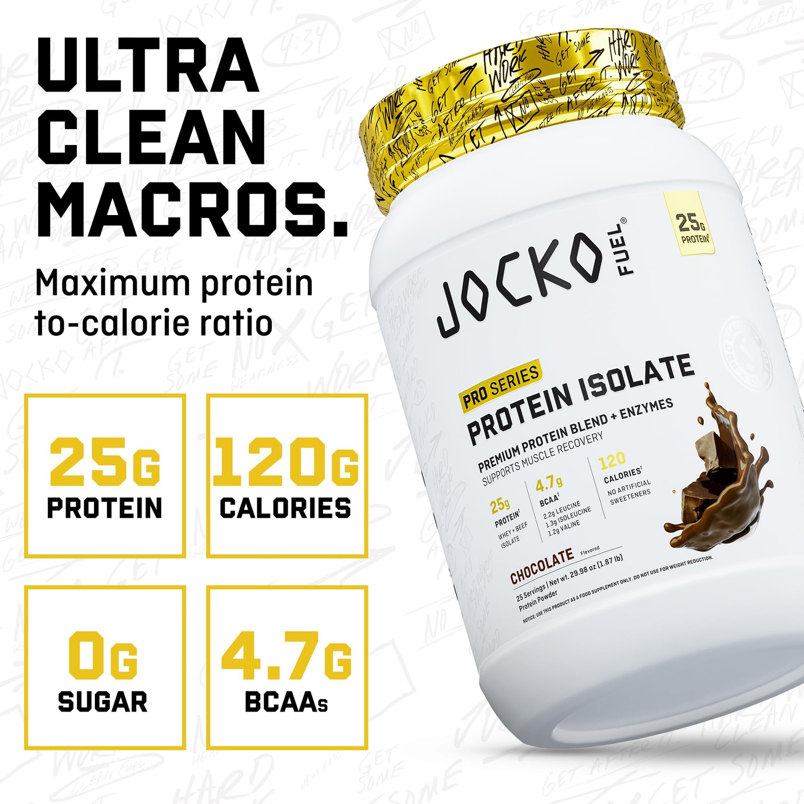 Jocko Fuel Whey Protein Isolate Pro Series, Chocolate, 25g Low Lactose Whey +…