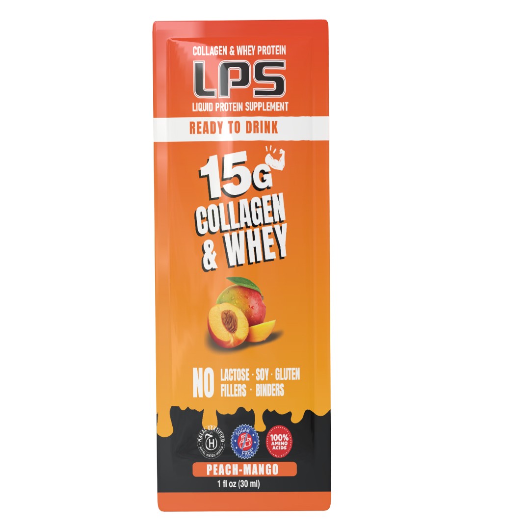 LPS Sugar Free Collagen & Whey Liquid Protein Supplement Peach Mango 1 Count