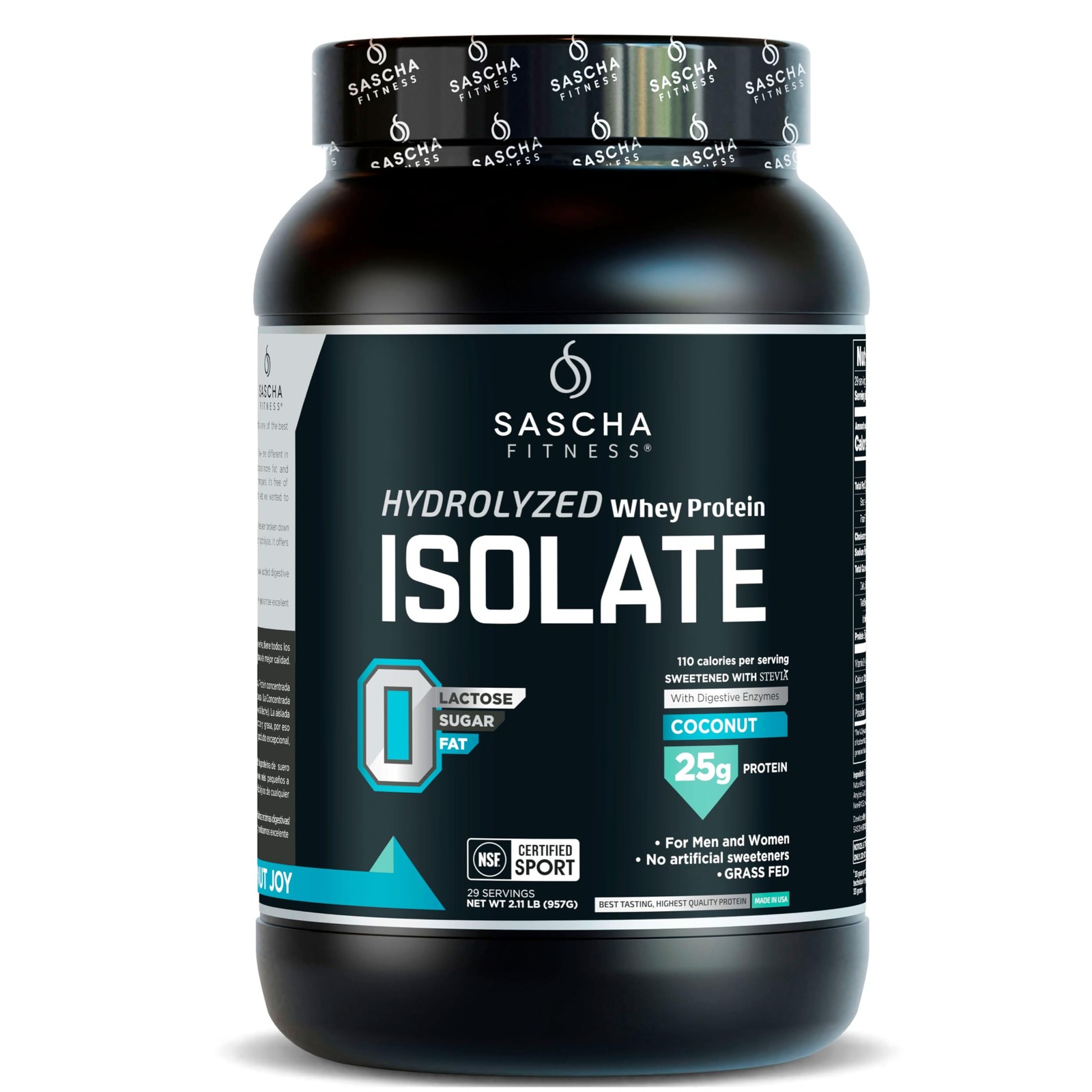 Whey Protein Isolate Hydrolyzed 100% Grass Fed 2 Pound Coconut SASCHA FITNESS