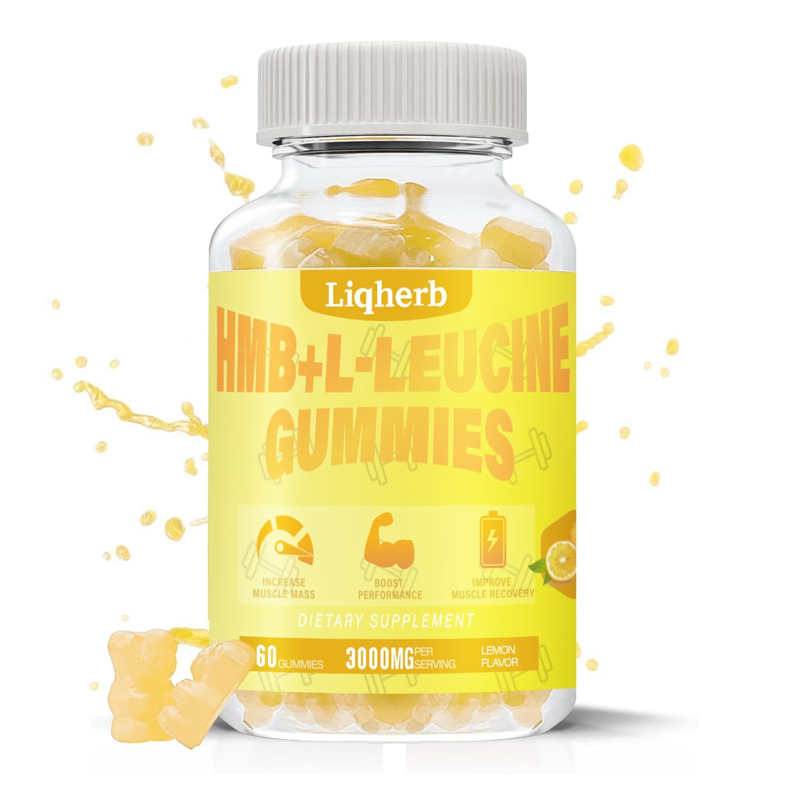 Liqherb HMB L-Leucine Gummies 3000mg Muscle Recovery 120 Ct Vegan Non-GMO
