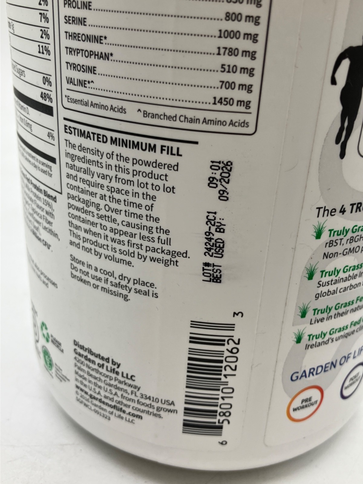 Garden of Life Sport Grass Fed Whey Protein Powder Chocolate 24.33 oz BB 9/2026
