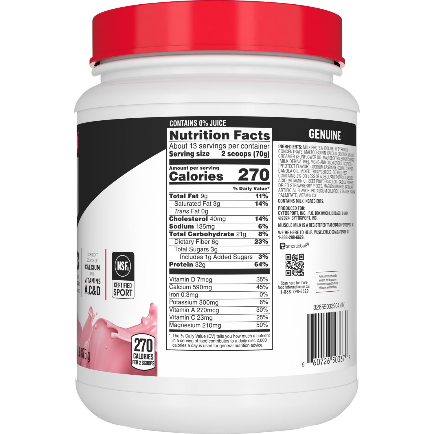 Muscle Milk Genuine Protein Powder Strawberries N Creme 32g 30.9oz, 2 Pack