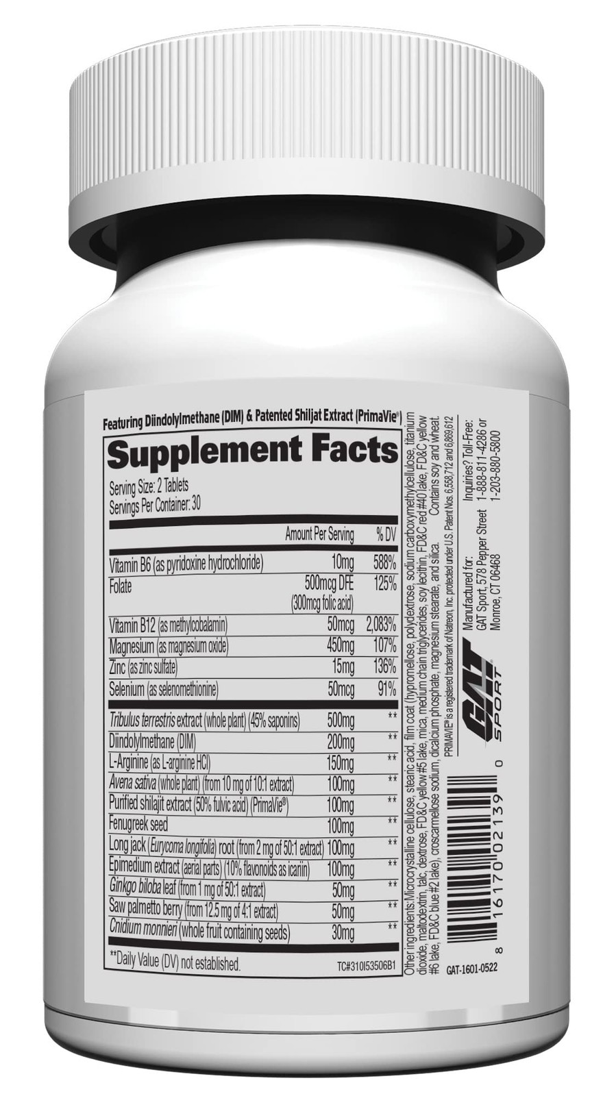 GAT SPORT Testrol Gold ES, Tribulus, DIM, Zinc, 60 Count (Pack of 1), Blue
