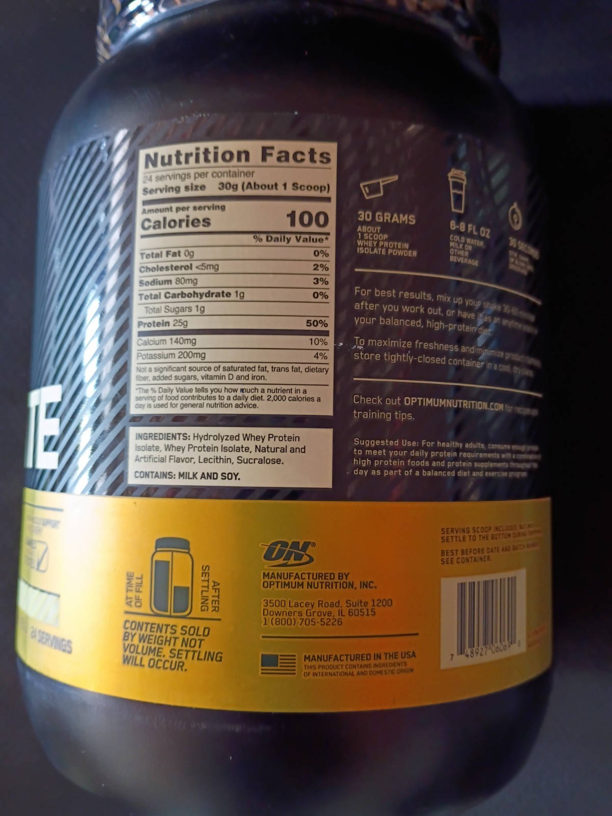 Optimum Nutrition Gold Standard 100% Whey Isolate Rich Vanilla 1.58 Lbs 03/27