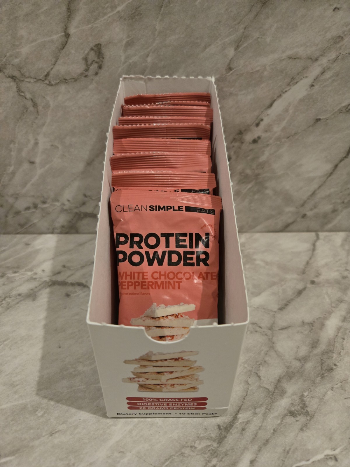 (9) Clean Simple Eats White Chocolate Peppermint Protein Powder Packs 0.88 oz.