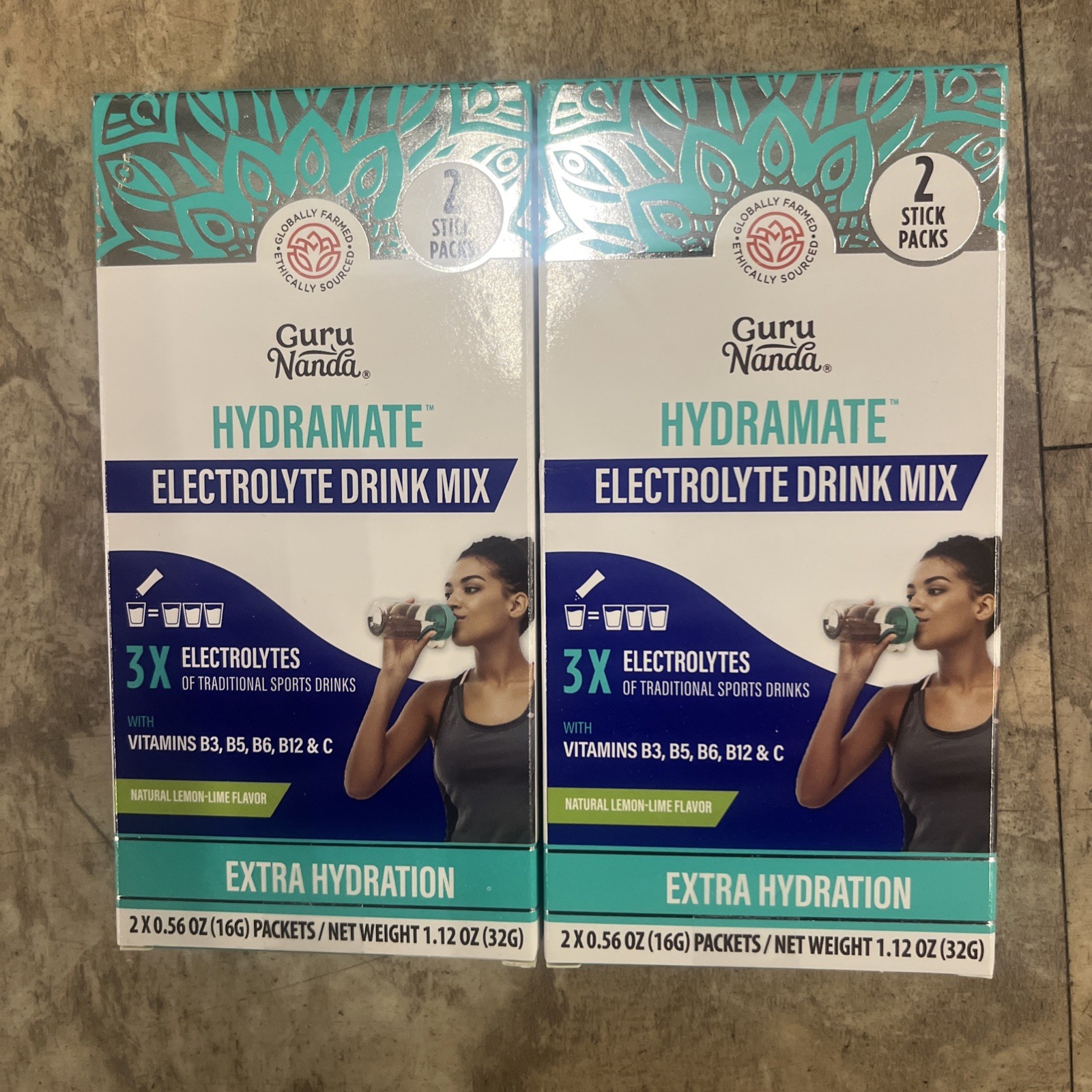 Guru Nanda Hydramate Electrolytes Drink Mix Extra Hydration W/ Vitamins 2 Boxes.