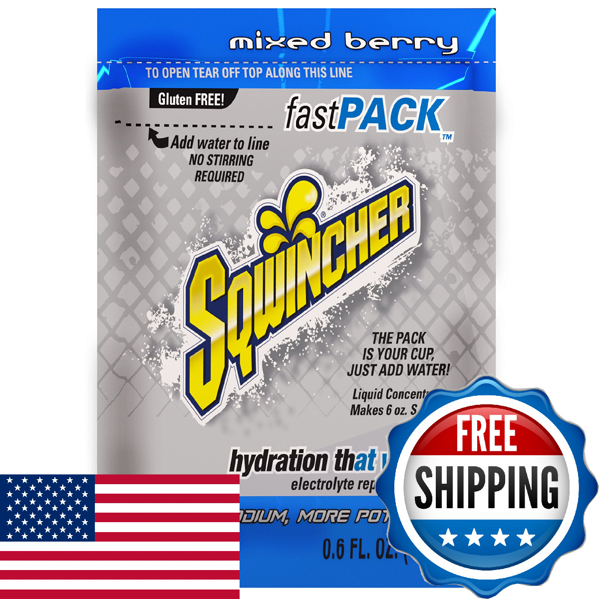 Sqwincher 015300-MB Fast Pack Liquid Concentrate Packet 6oz Blue Bulk (50)