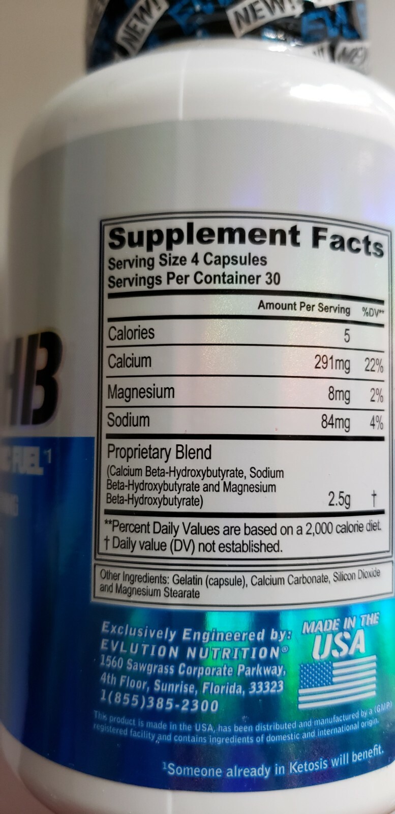 Evlution Nutrition – KETO BHB – 30 Serv/120 Capsules – 2500mg BHB – Exp 10/2024