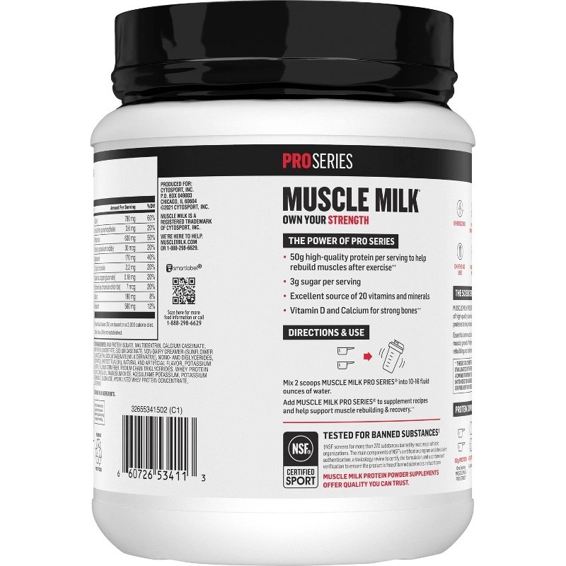 Muscle Milk Pro Series Protein Powder Vanilla 32oz, 50g Protein, NSF Certified