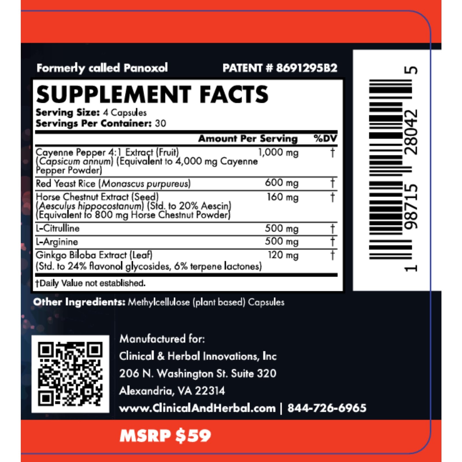 Panoxol Vasonoxol U.S. Patented Nitric Oxide Supplement For Blood –