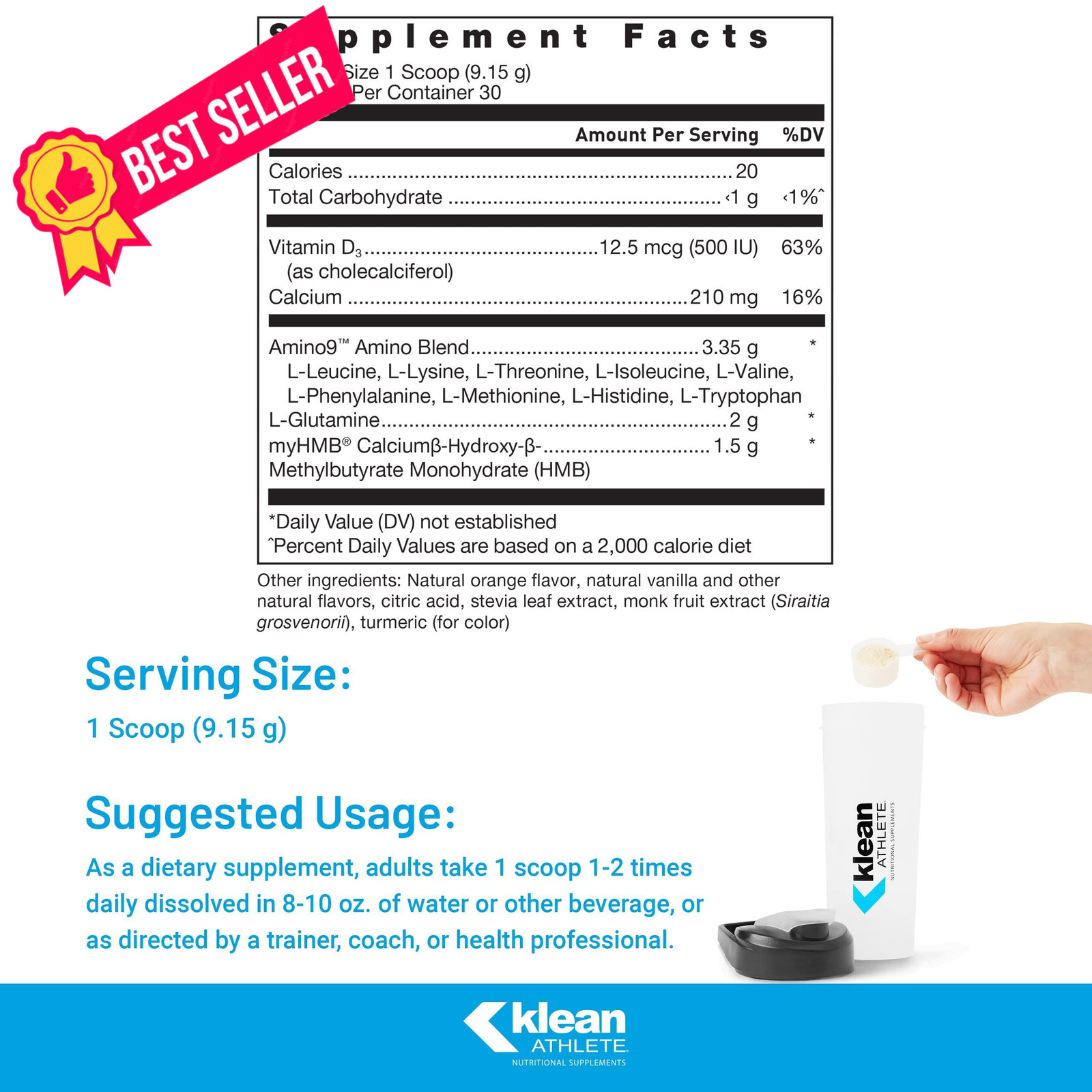 Klean Athlete Essential Aminos + HMB – Blend of 9.7 Ounce (Pack 1)