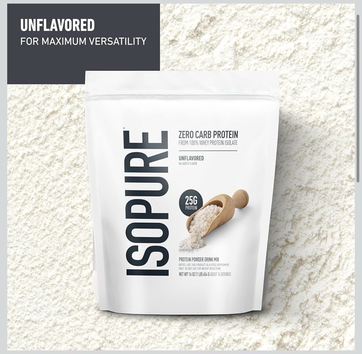 Isopure Zero Carb Whey Protein Isolate Powder Unflavored 16oz