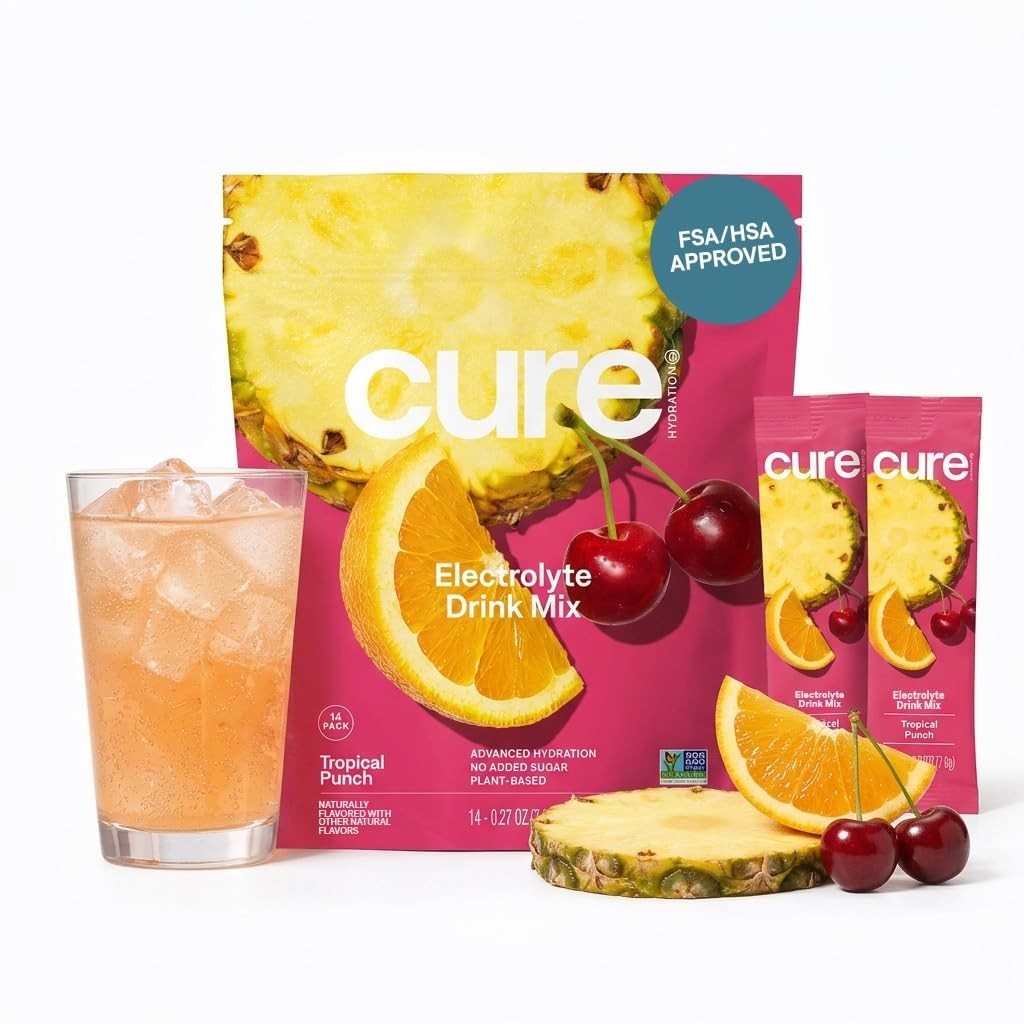 Electrolyte Drink Powder Tropical Punch – 14 Packets, Plant-Based, Vegan, No Sug