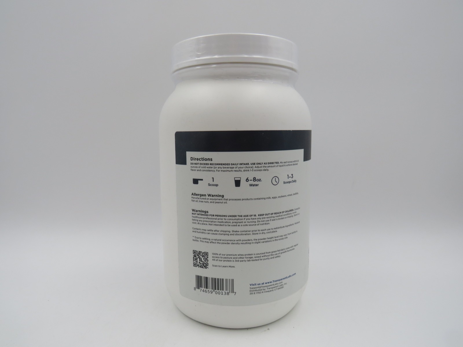 Transparent Labs Grass-Fed Whey Protein Isolate 2.31lb Milk Chocolate EXP 01/28
