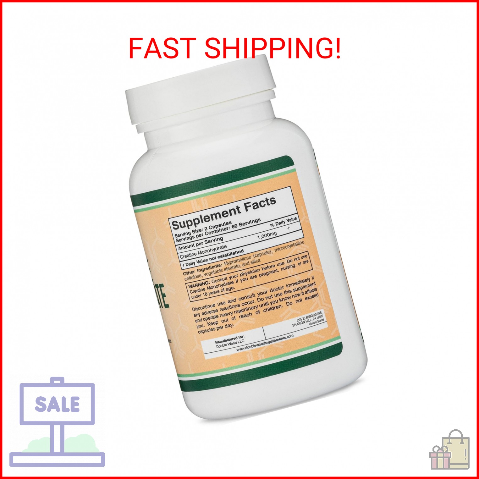 Creatine Monohydrate Capsules – 1g per Serving, 120 Count – No Fillers, Vegan Sa