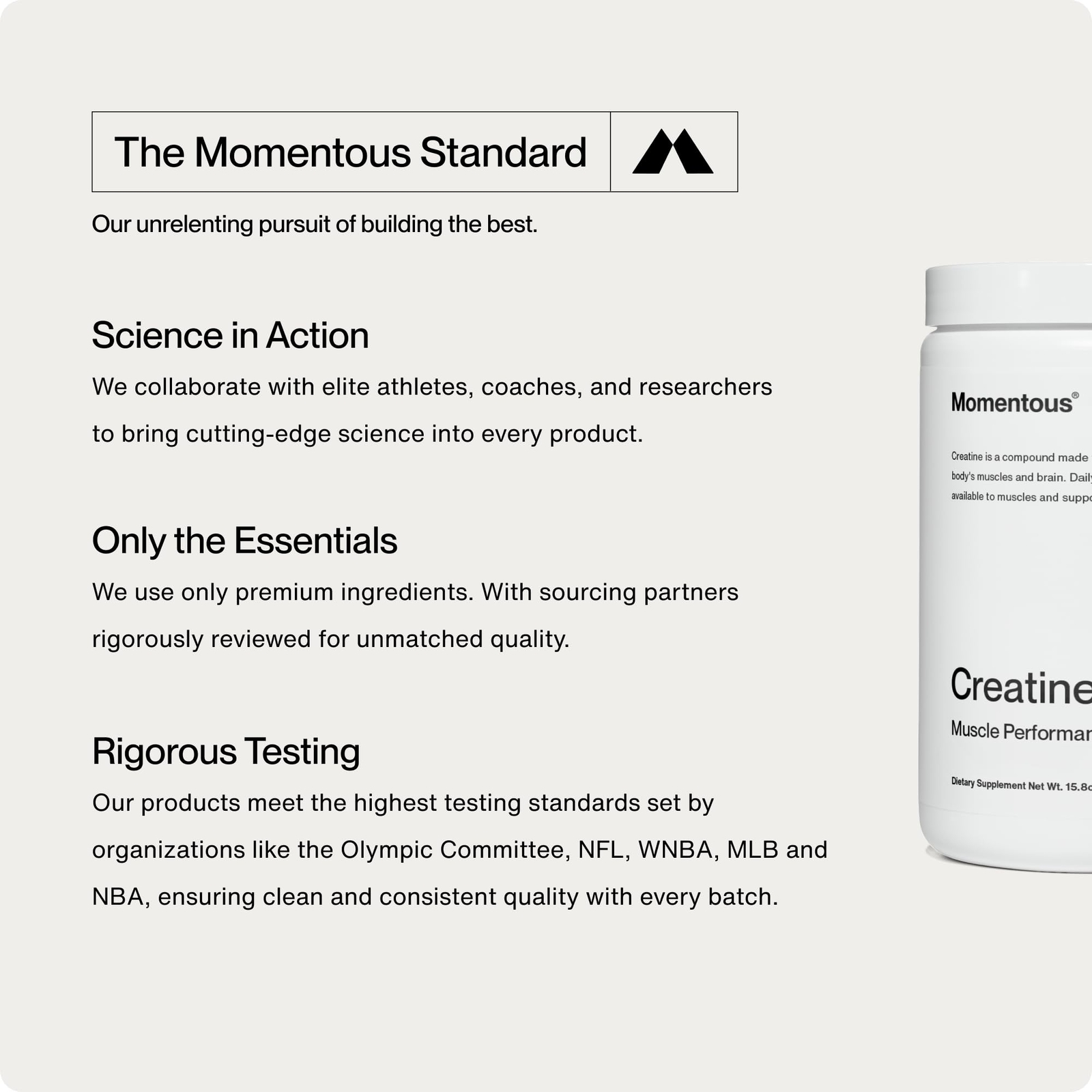 Momentous Creapure Creatine Monohydrate Powder 5g – Strength & Recovery 90srv