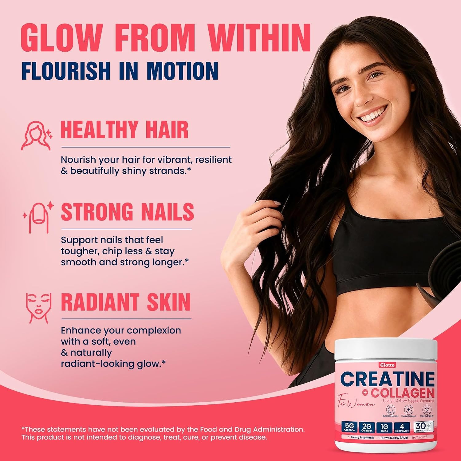Giotto Creatine & Collagen Powder for Women – 10.58 oz – 04/2027