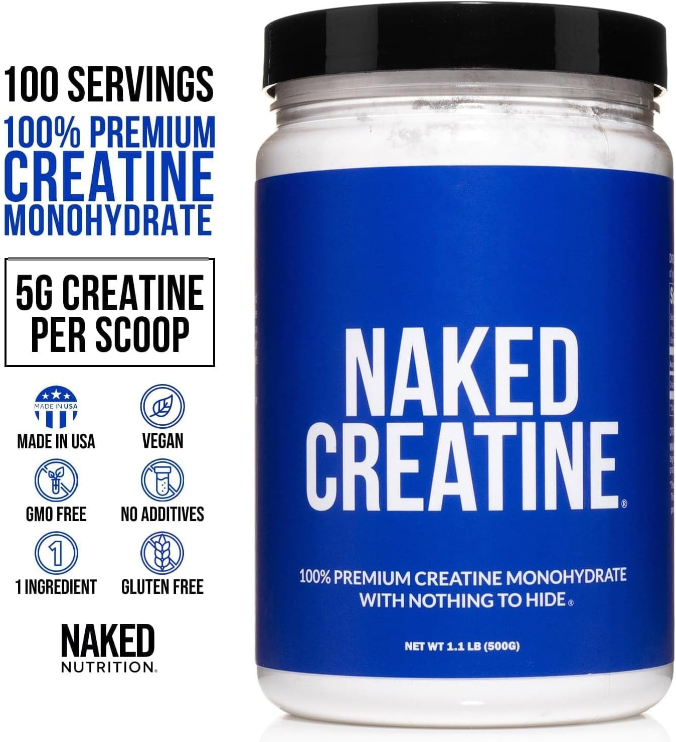NAKED Pure Micronized Creatine Monohydrate Powder – 1.1 Pound (Pack of 1)