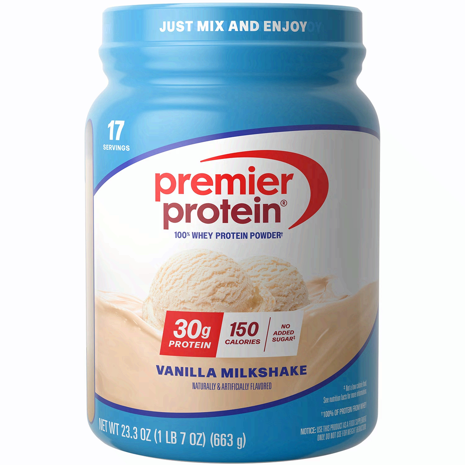 Premier Protein 100% Whey Protein Powder, Vanilla Milkshake, 30g Protein, 1.7 lb