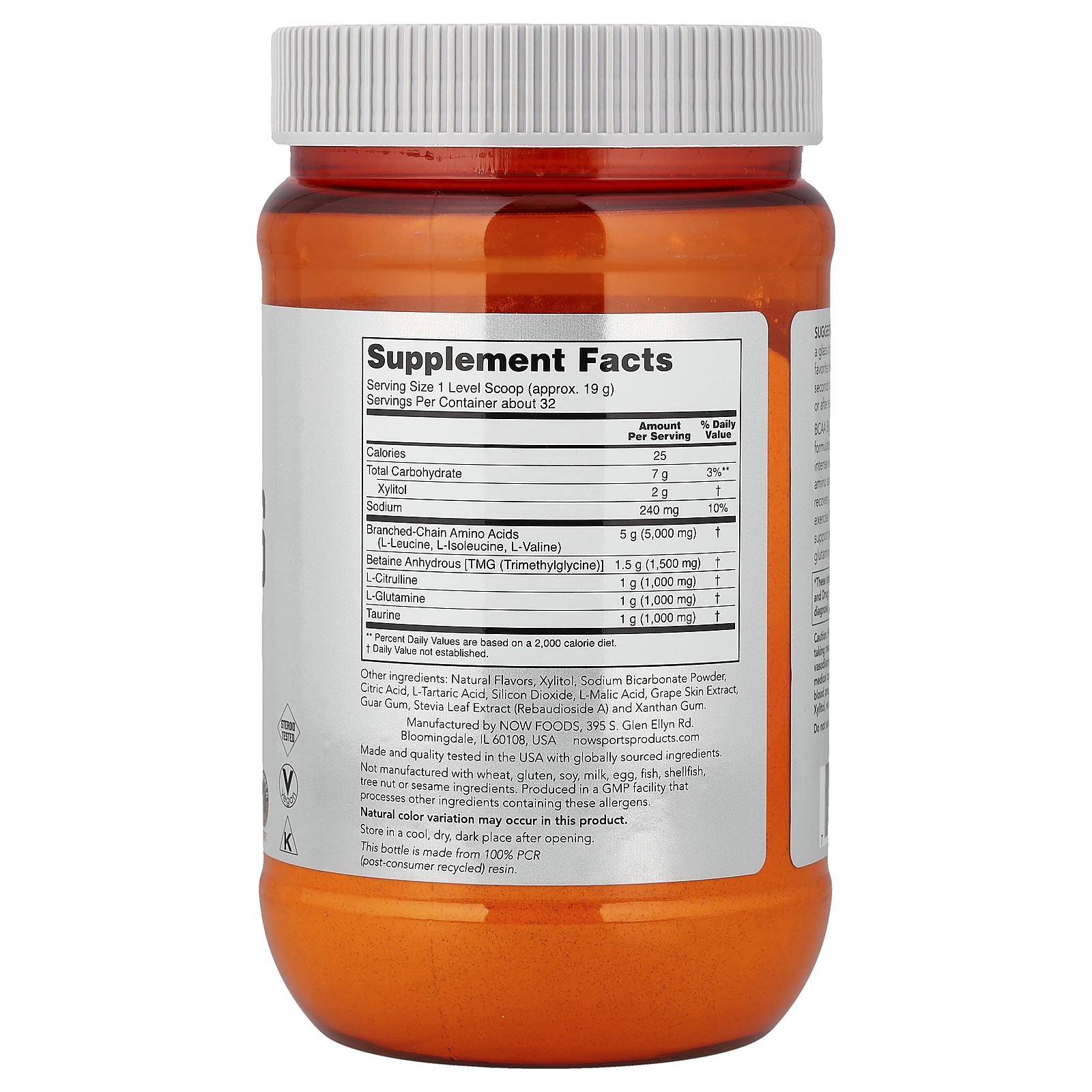 Now Foods Sports BCAA Big 6 Natural Grape Flavor 21 16 oz 600 g Caffeine-Free &