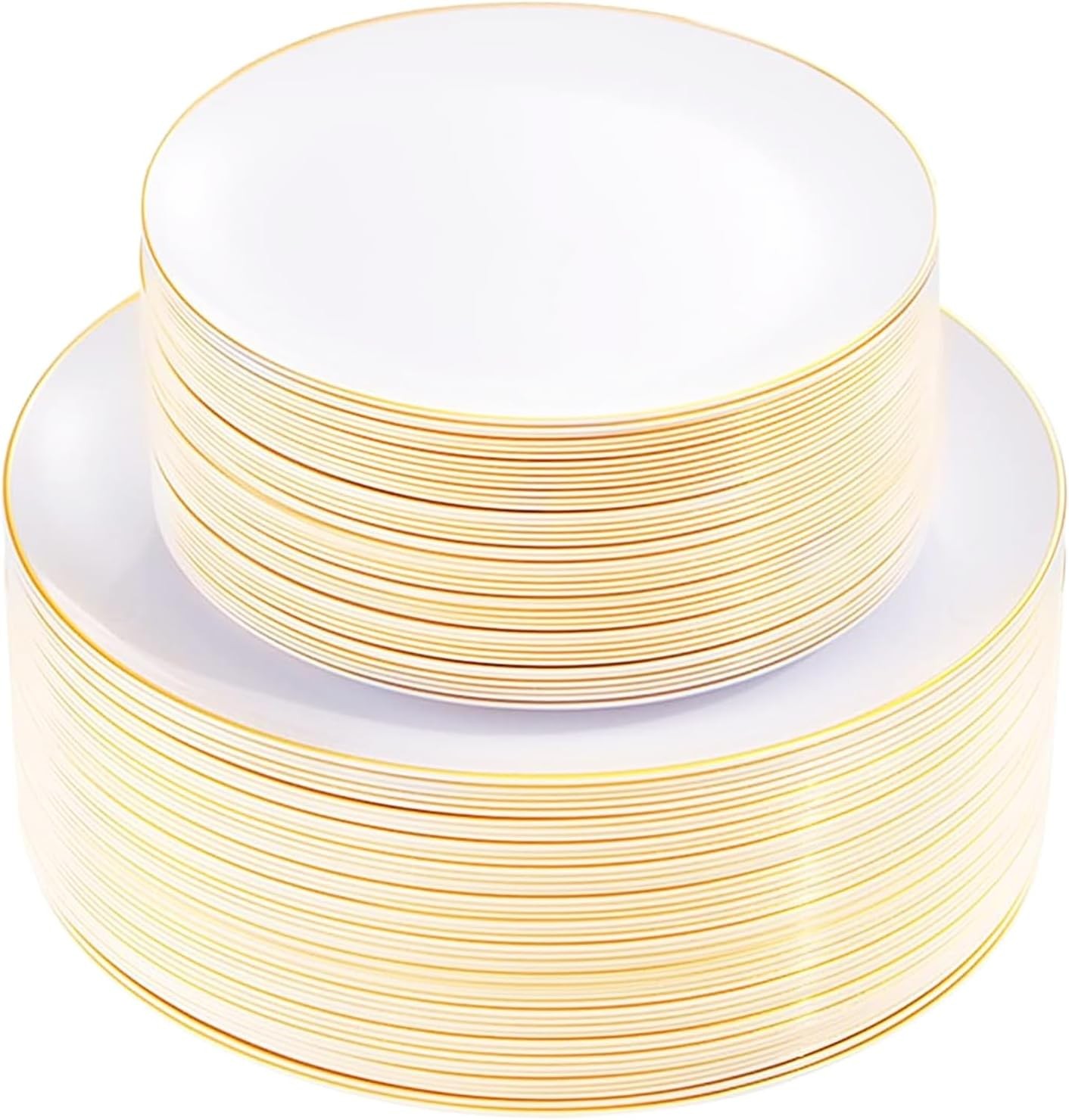 KIRE 100PCS White and Gold Plates – Plastic Disposable Plates – Includes 50Pi…
