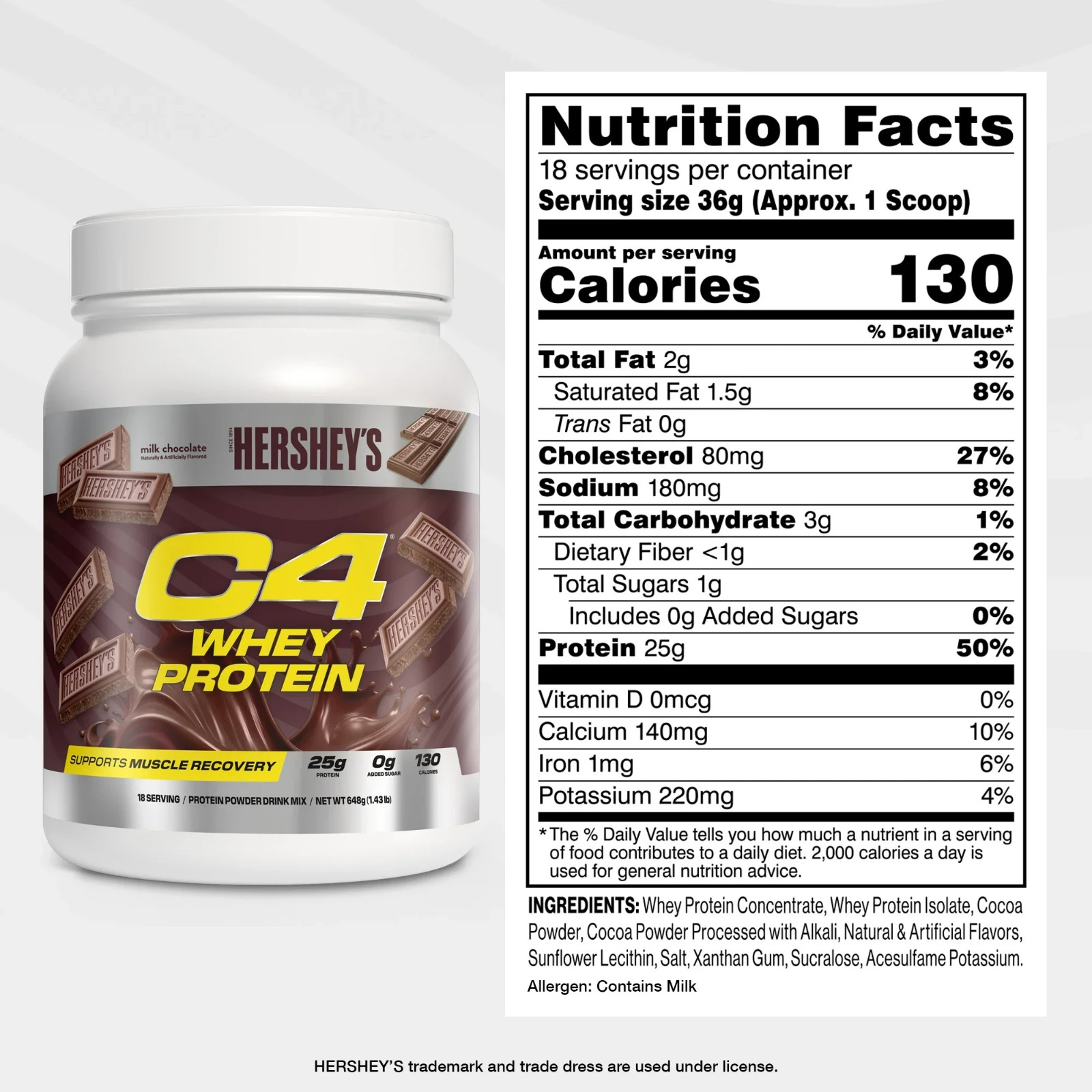 C4 Pro Whey Protein Powder, Hershey’s Milk Chocolate Flavor, 25g of Protein