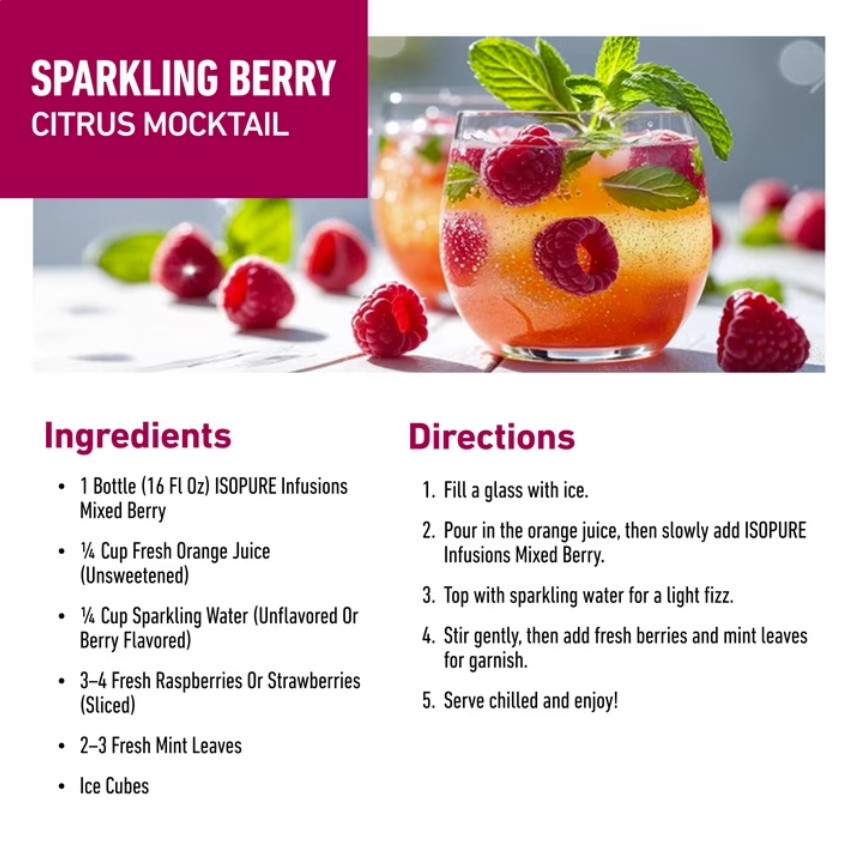 Isopure Clear Low Carb 100% Whey Protein Isolate Powder, Mixed Berry, 16 Serving