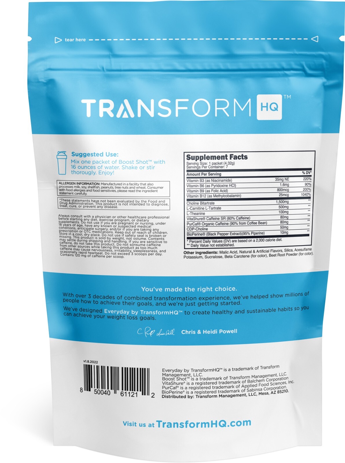 TransformHQ Boost Shot Powder Stick Packets, Peach Mango Energy – 7 Pack