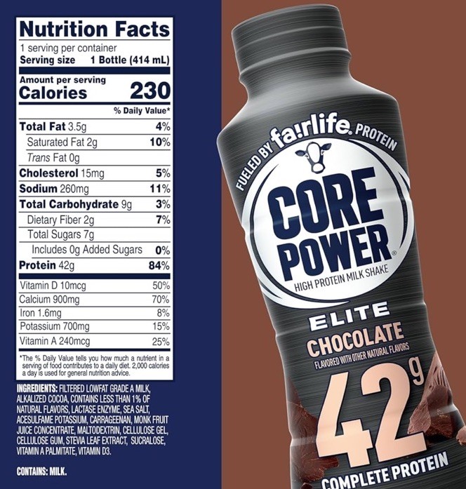 Core Power Elite High Protein Shake, Chocolate, 42g Bottle, 14oz, 12 Pack