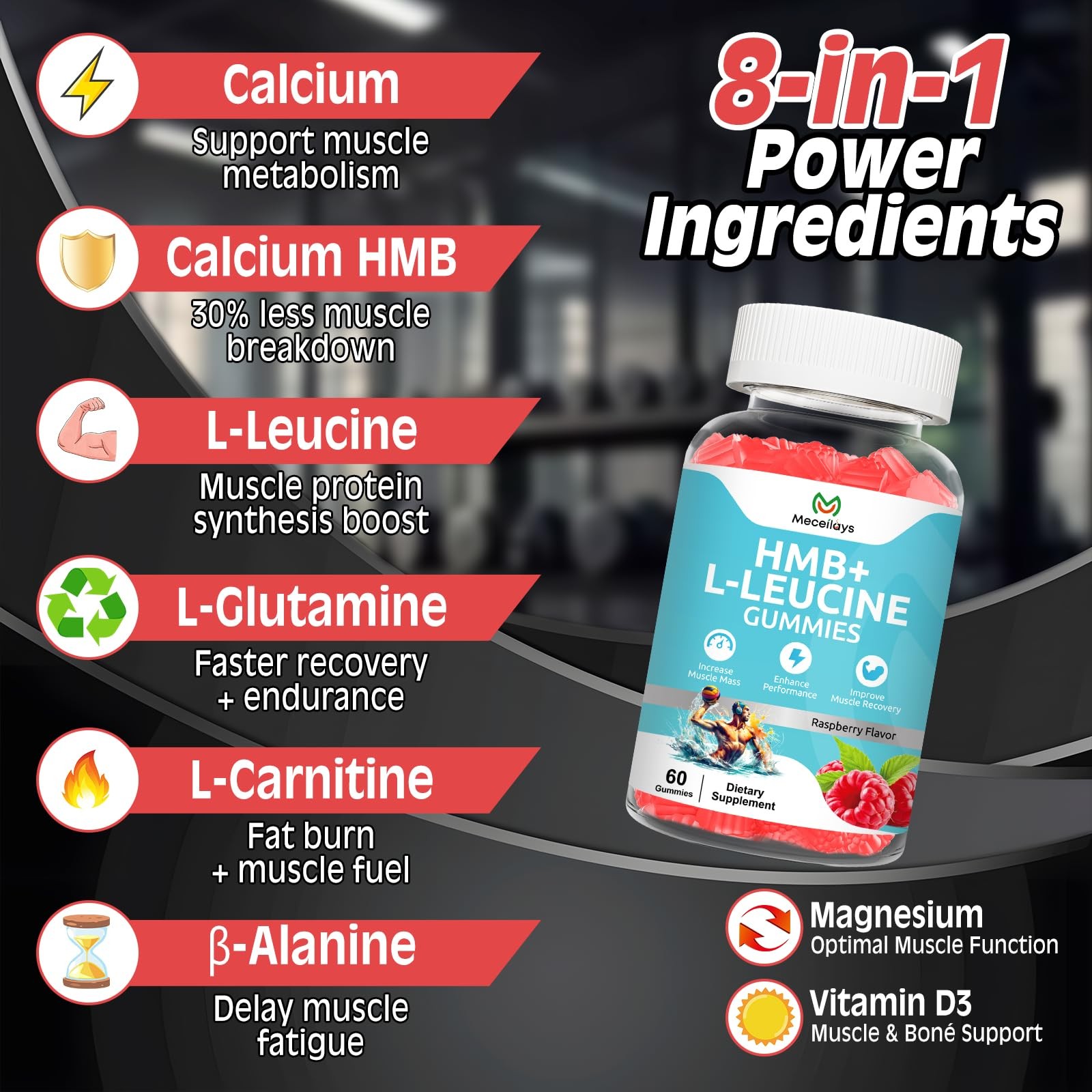 Hmb and Leucine Gummies Supplements for Men Women, 4000mg HMB & L-Leucine Ami…