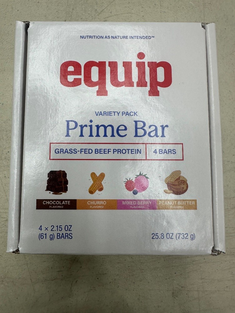 Equip Prime Bar Variety Pack Grass-Fed Beef Protein 4 Bars Chocolate Churro Berr