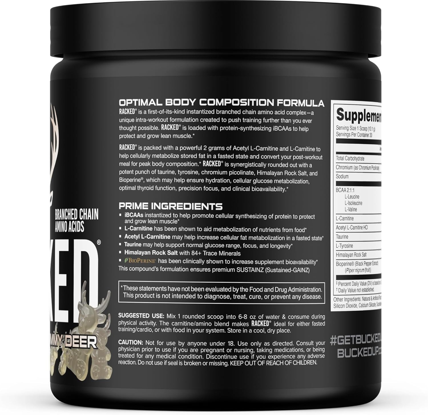Bucked Up Racked White Gummy Deer | Intra Workout BCAA 211 Formula with L Car…