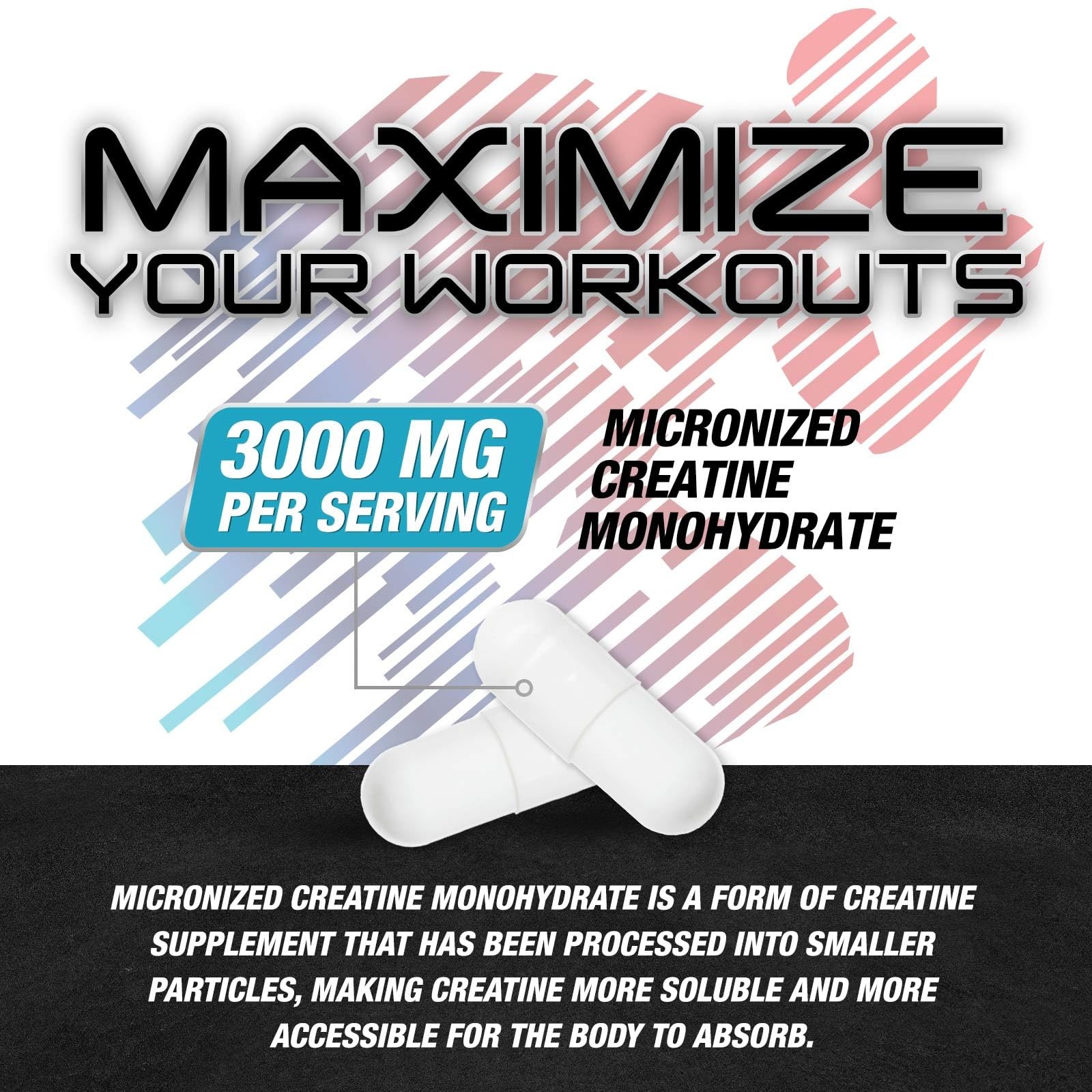 Creatine Monohydrate 3000mg Per Serving – 3X Strength 60 Count (Pack of 1)