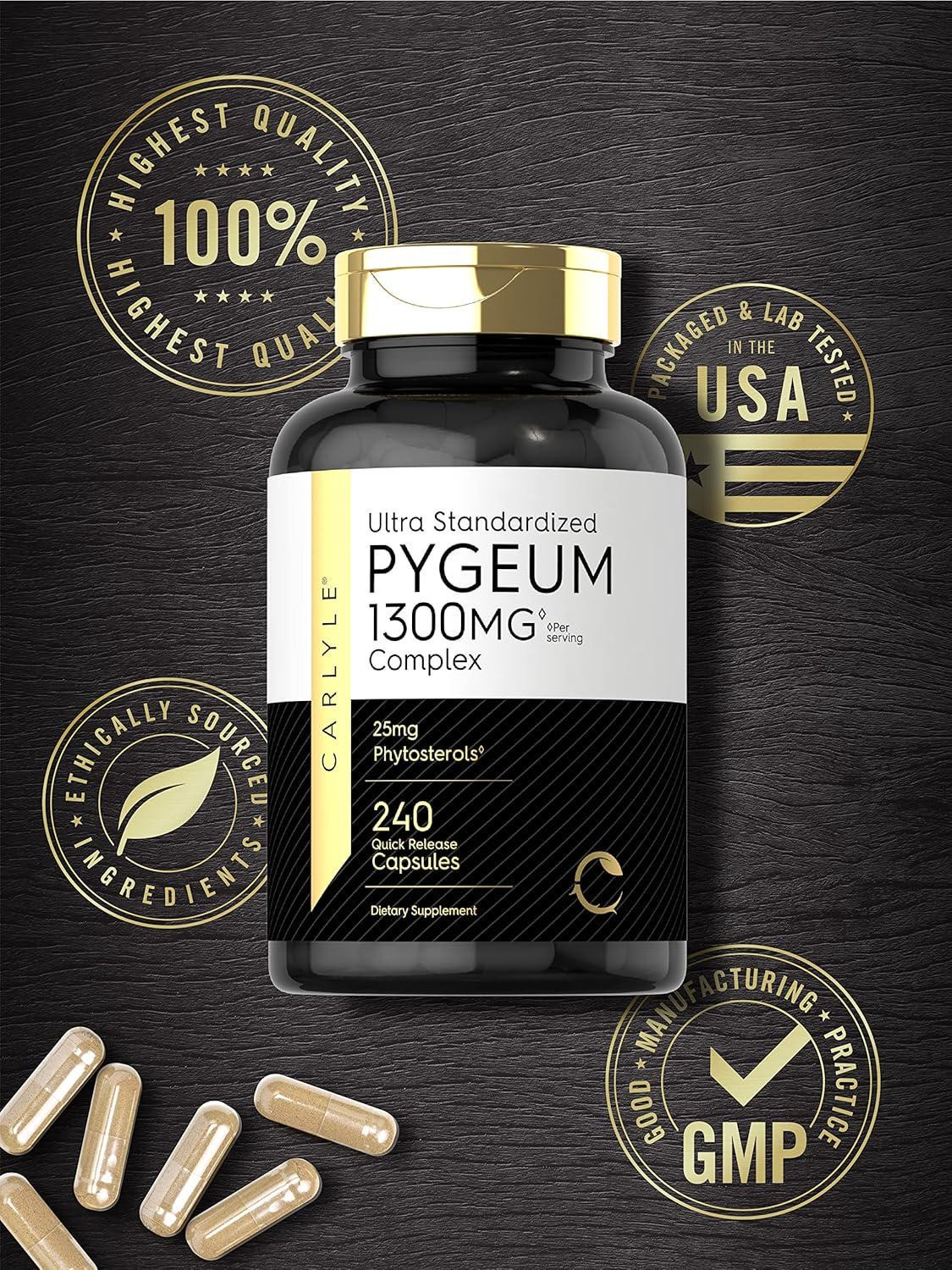 Carlyle Pygeum Supplement 1300mg | 240 Capsules | Non-GMO, Gluten Free | Bark
