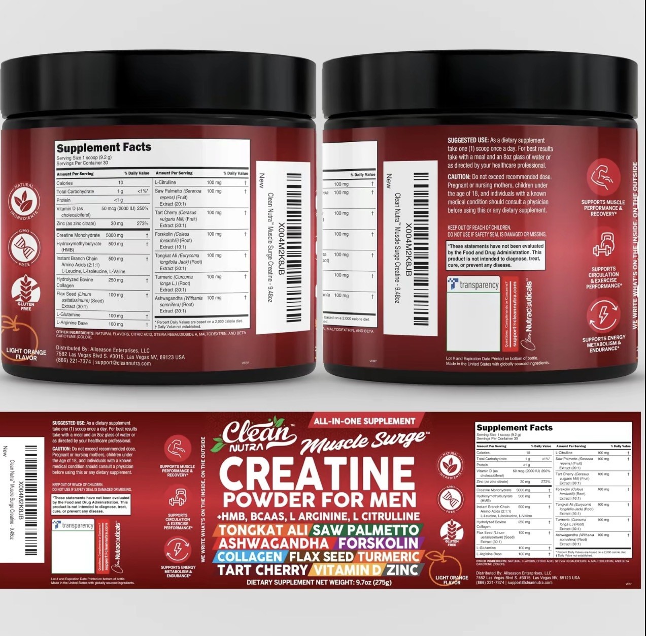 Clean Nutra Muscle Surge Creatine Powder for Men (9.7oz / 275g)