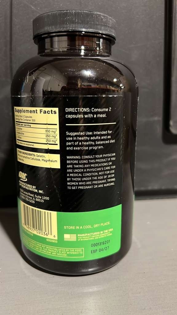 Optimum Nutrition BCAA 1000mg 400 Caps Exp 04/2027 Brand New Sealed