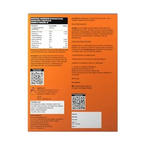 Fast&Up L-Carnitine 2000mg Carnipure Effervescent Orange 20 Tabs x3 Free Ship