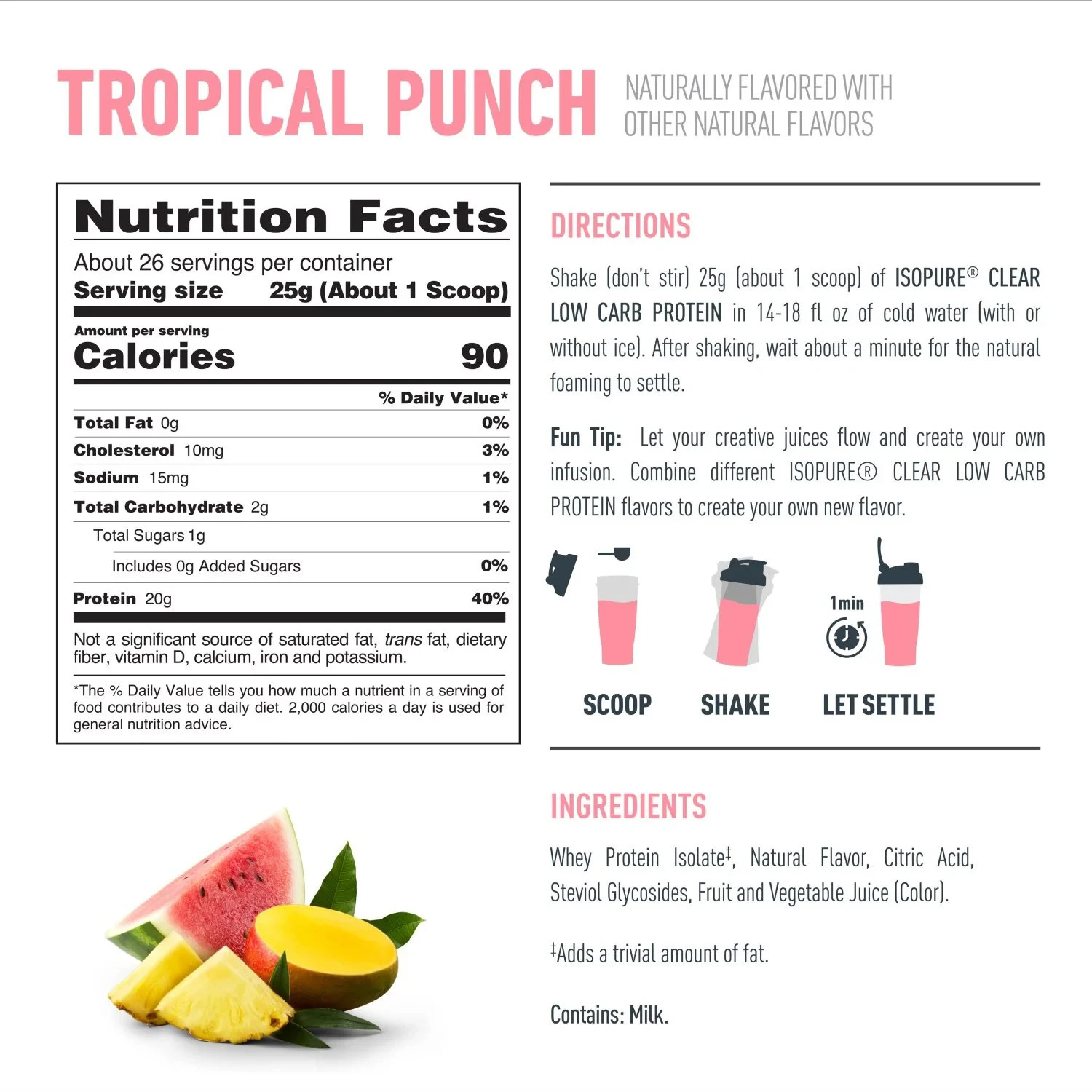 Isopure 20g Clear Protein Powder, Tropical Punch, 1.43 lbs. LIMITED TIME!!!