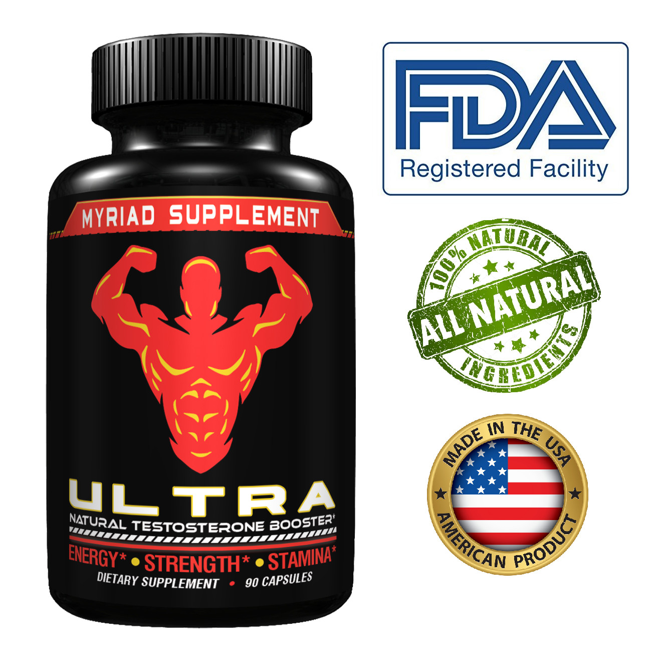 Ultra Testosterone Booster and Energy Booster 90 Caplets Stamina & more Energy