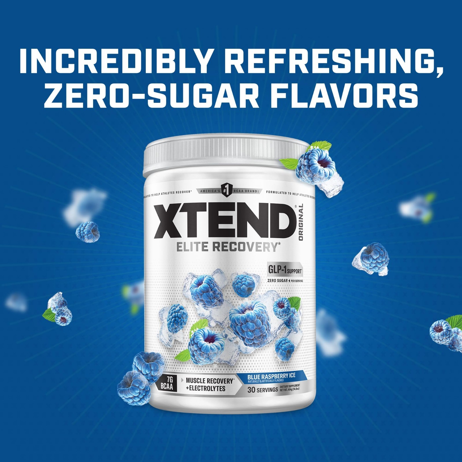 BCAA Powder for Muscle Recovery & Hydration, 7g BCAAs, Sugar-Free, Blue Raspberr