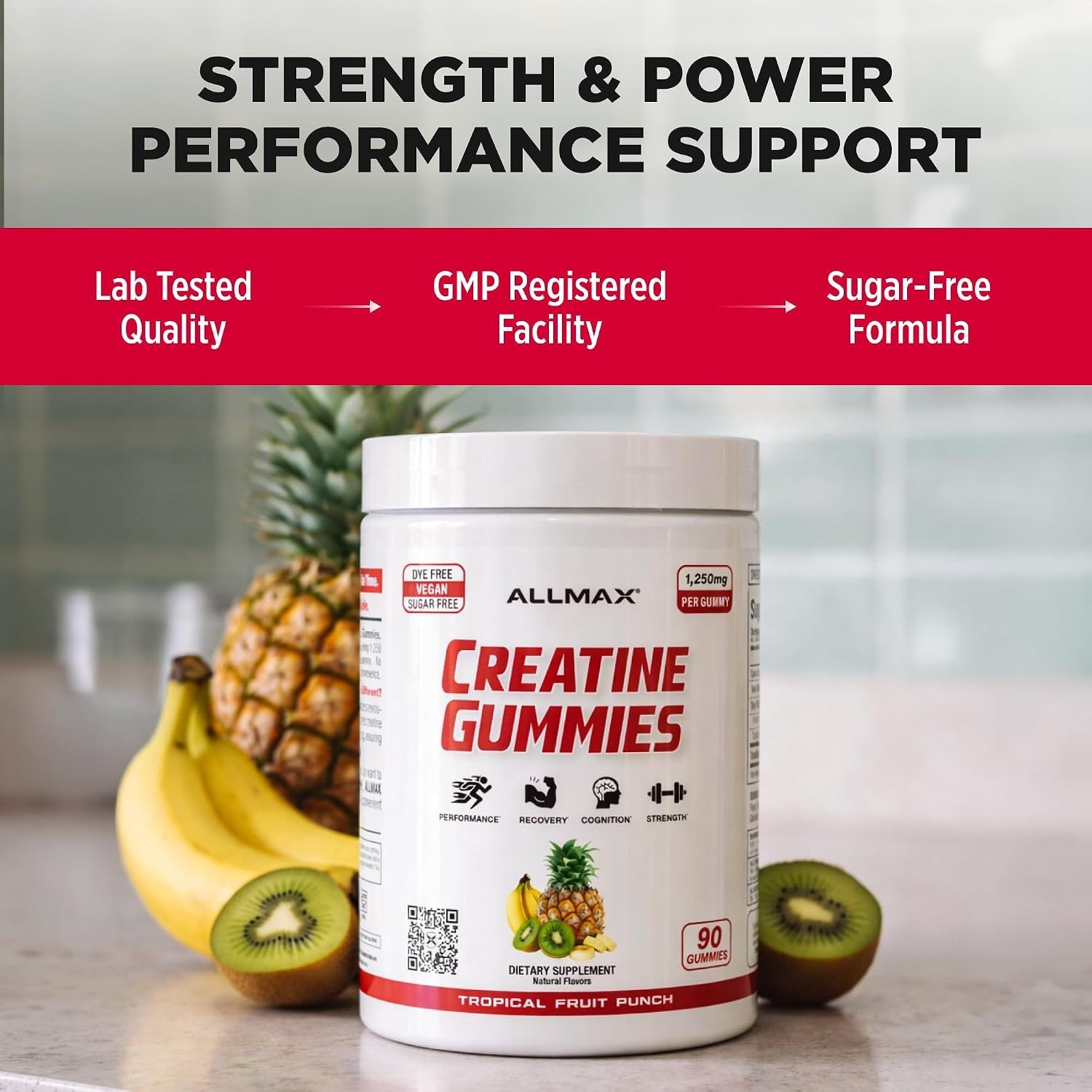 Creatine Gummies, Tropical Fruit Punch, 90 Count, 1250 mg