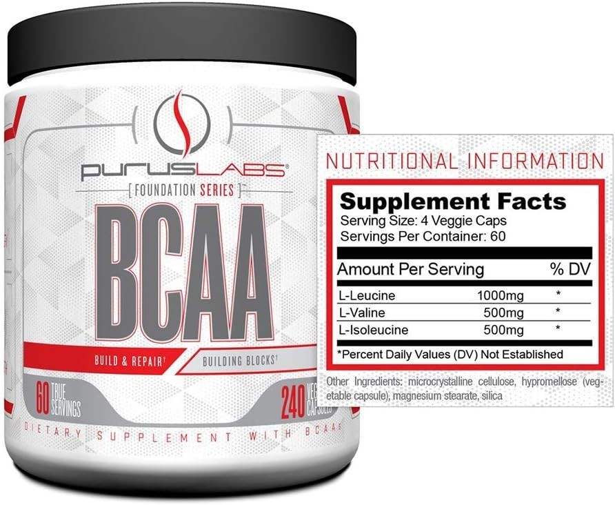 Purus Labs BCAA – Recovery, Endurance, Strength – 240 Veggie Capsules
