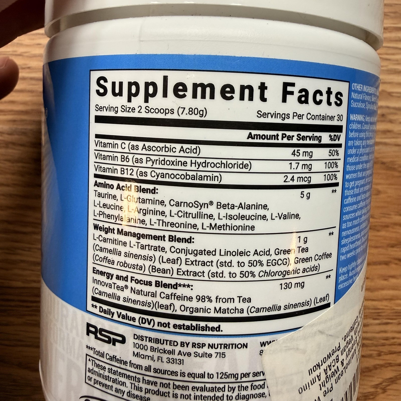 RSP AminoLean Energy Blue Raspberry 8.25oz Vegan Amino Acid Pre Workout Powder
