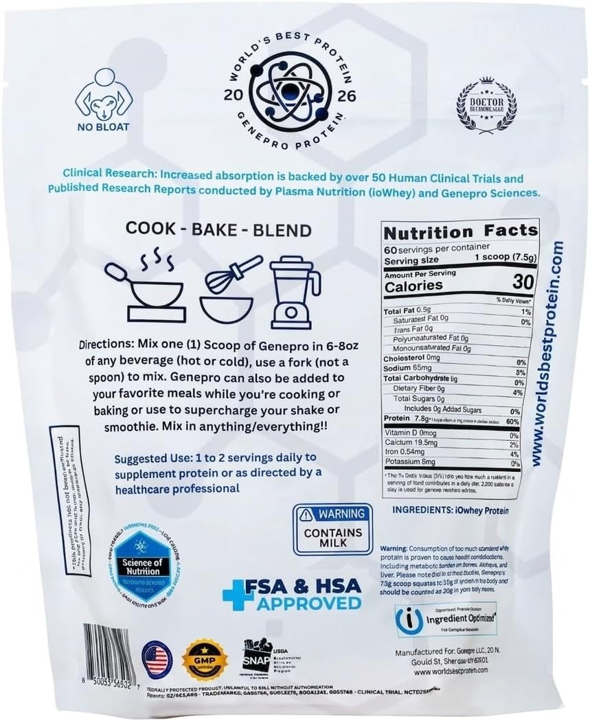 Premium GENEPRO GEN. 3 Unflavored Protein Powder – (4th Generation, 60 Servings)