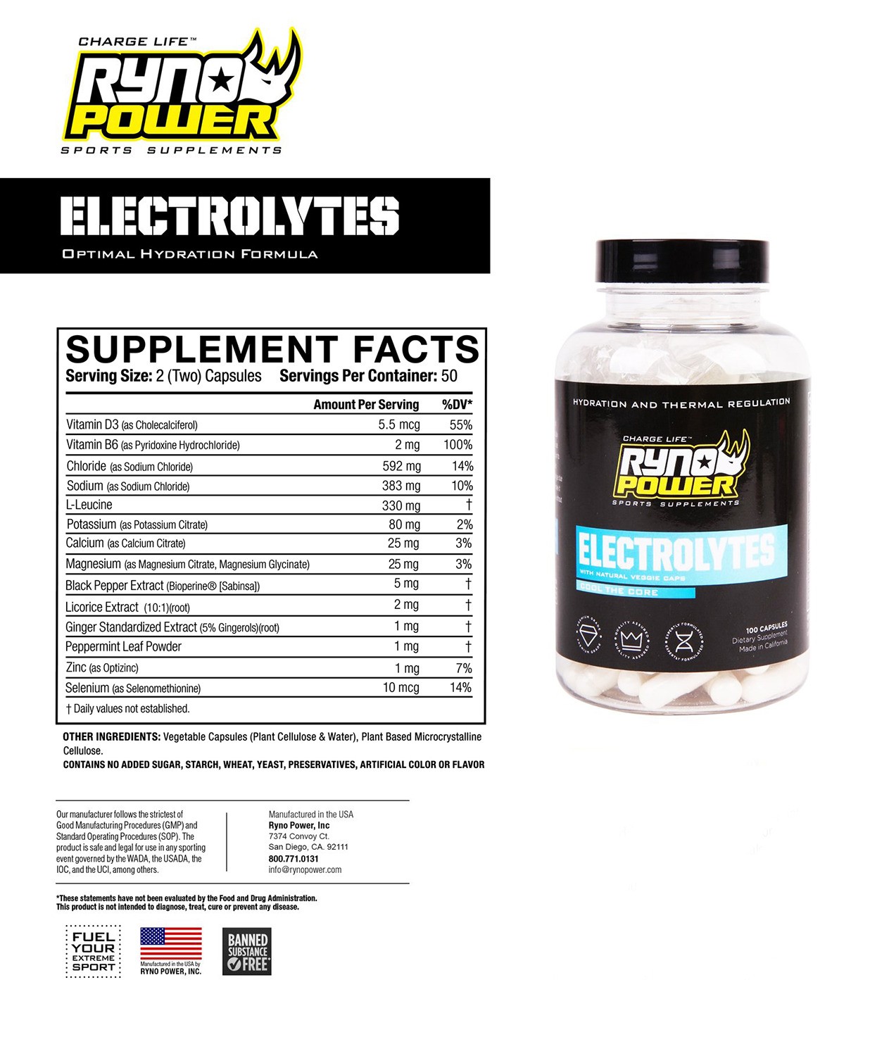 Ryno Power Electrolytes Capsules 100ct ELE883